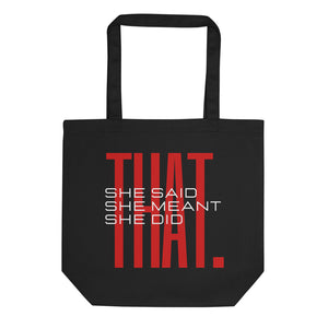 Black Eco Tote Bag Red and White text