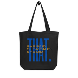 Black Eco Tote Bag Blue and Gold text